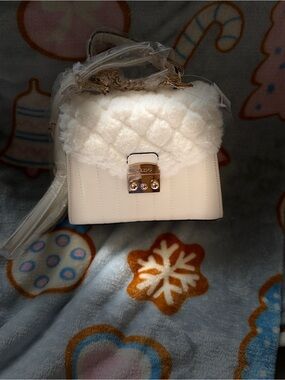 ALDO Cream Quilted Faux-Shearling Crossbody with Gold Hardware